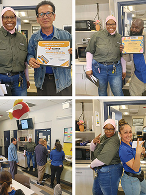Collage of photos of the transportation staff working, posing, and holding awards